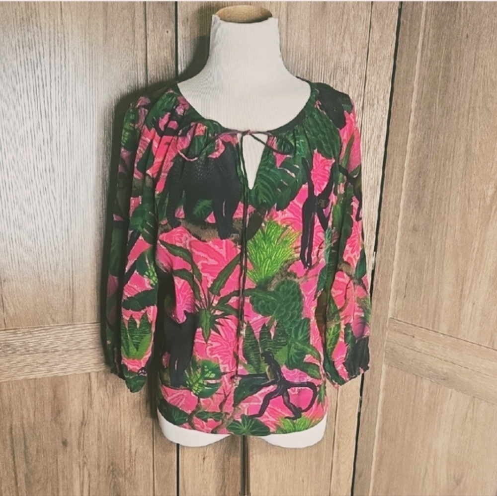 La Fuori Animal Print Women's Top Blouse XS